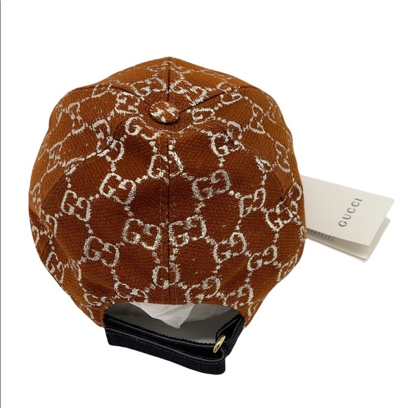 Gucci New GG Logo Monogrammed Brown Silver Sz. M Baseball Cap - Picture 6 of 12